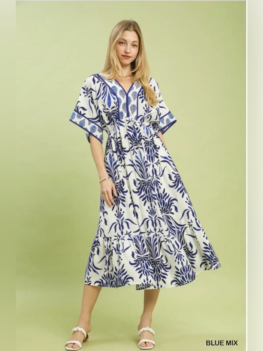Umgee Mix Floral Border Midi Dress with Pockets🛍️